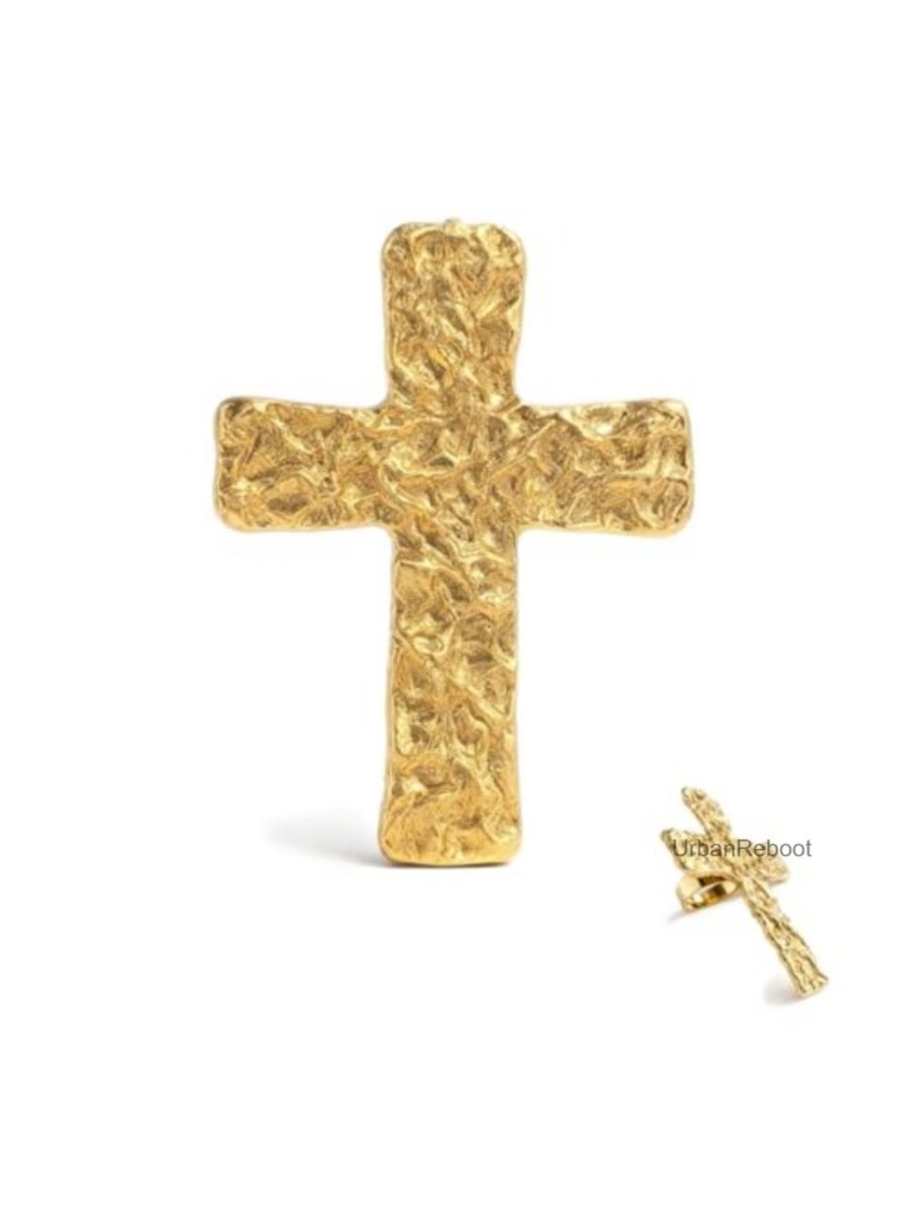 Adjustable Gold Plated Hammered Cross Statement Ring for Women - 14K Vintage